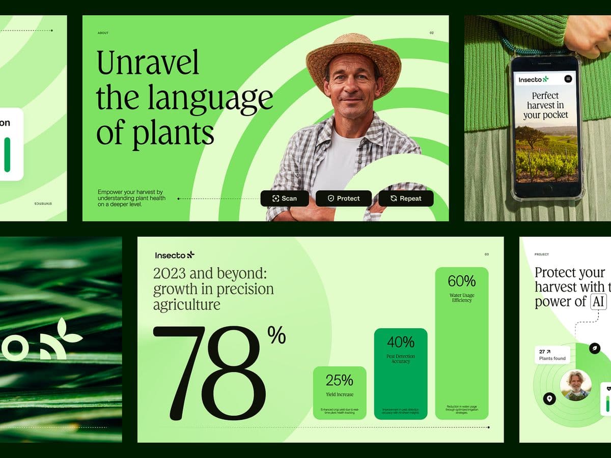 Pitch-deck slides with one big headline number